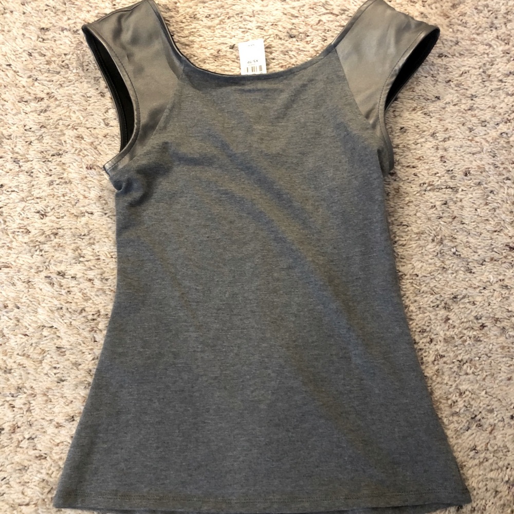 Grey express top with pleather accent